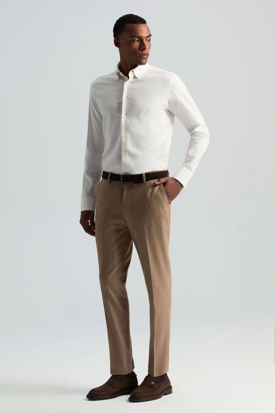 Yün Kaşmir Karışım Camel Flanel Chino Pantolon