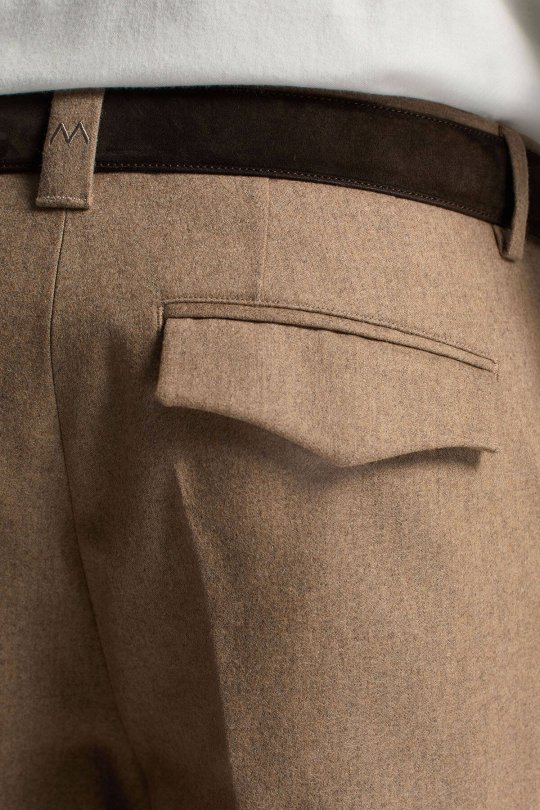 Yün Kaşmir Karışım Camel Flanel Chino Pantolon