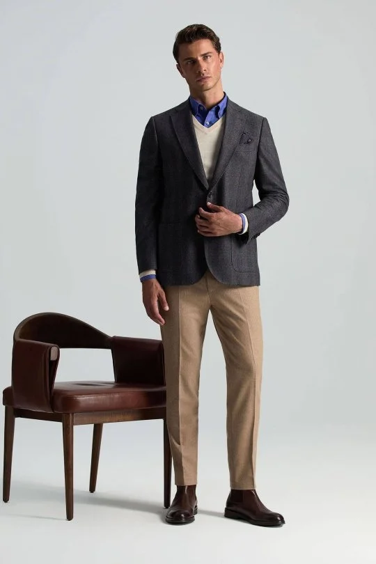 Hemington - Yün Kaşmir Karışım Camel Flanel Chino Pantolon (5)