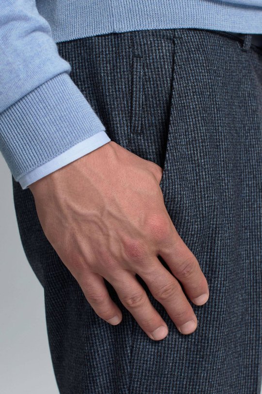 Yün Kaşmir Karışım Koyu Mavi Chino Flanel Pantolon