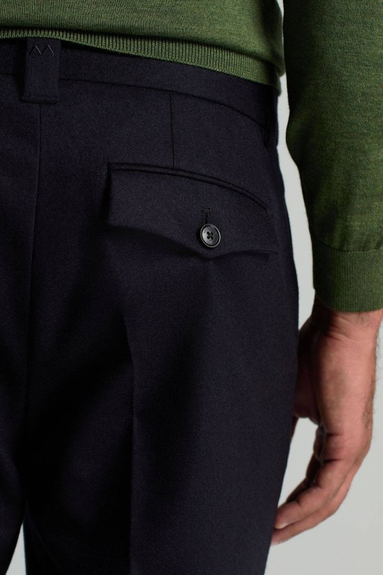 Yün Kaşmir Karışım Koyu Mavi Flanel Chino Pantolon