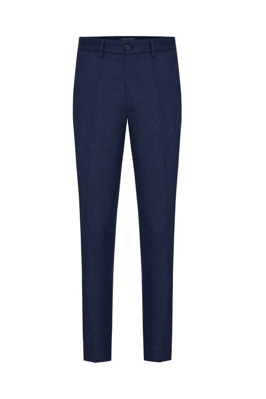 Yün Kaşmir Karışım Koyu Mavi Flanel Chino Pantolon