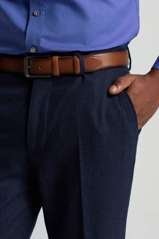 Yün Kaşmir Karışım Lacivert Flanel Chino Pantolon