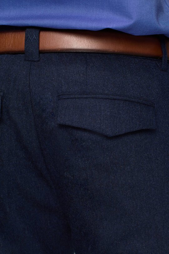 Yün Kaşmir Karışım Lacivert Flanel Chino Pantolon