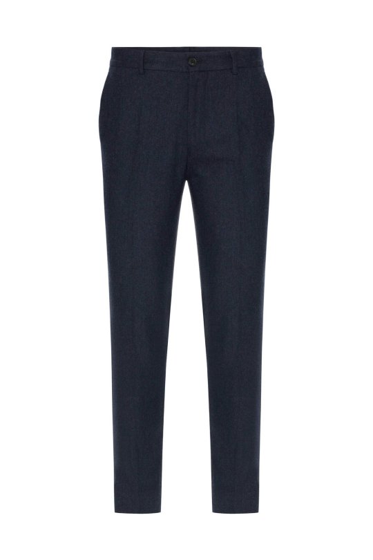 Yün Kaşmir Karışım Lacivert Flanel Chino Pantolon