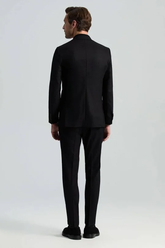 Hemington - Yün Kaşmir Karışım Siyah Flanel Chino Pantolon (4)