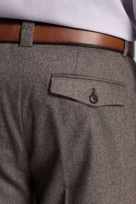 Yün Kaşmir Karışım Vizon Rengi Flanel Chino Pantolon