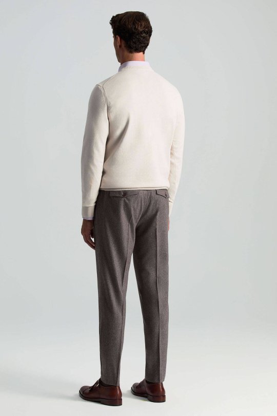 Yün Kaşmir Karışım Vizon Rengi Flanel Chino Pantolon