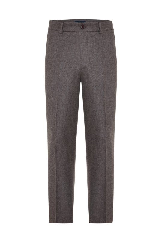Yün Kaşmir Karışım Vizon Rengi Flanel Chino Pantolon