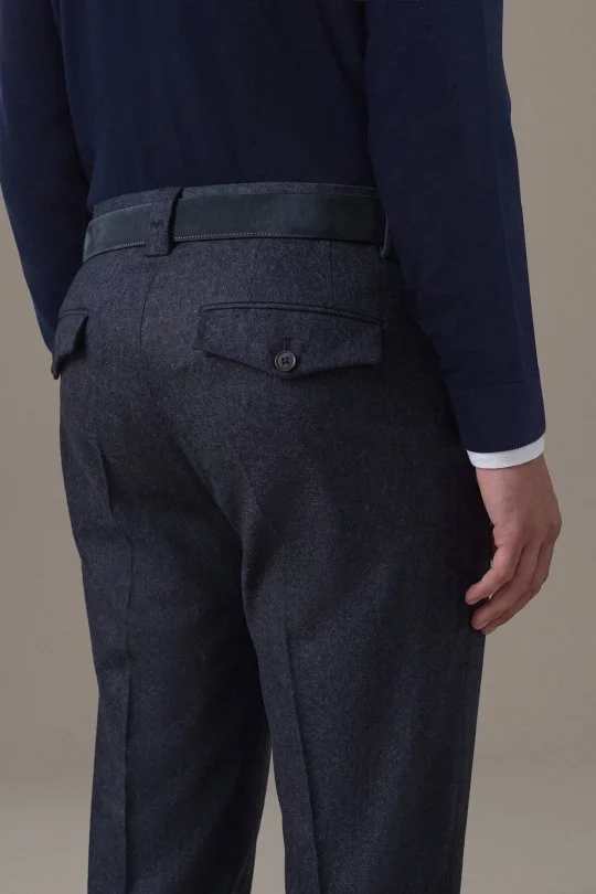 Yün Kaşmir Koyu Lacivert Flanel Pantolon