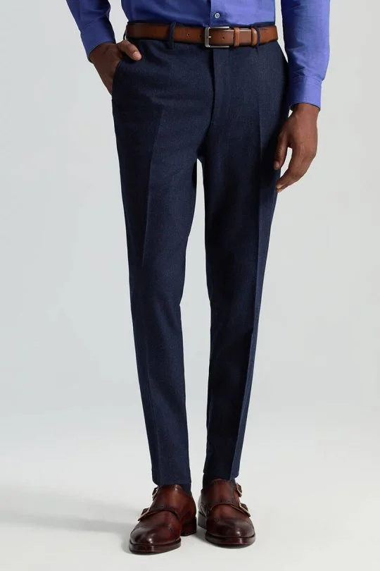 Hemington - Yün Kaşmir Lacivert Flanel Chino Pantolon