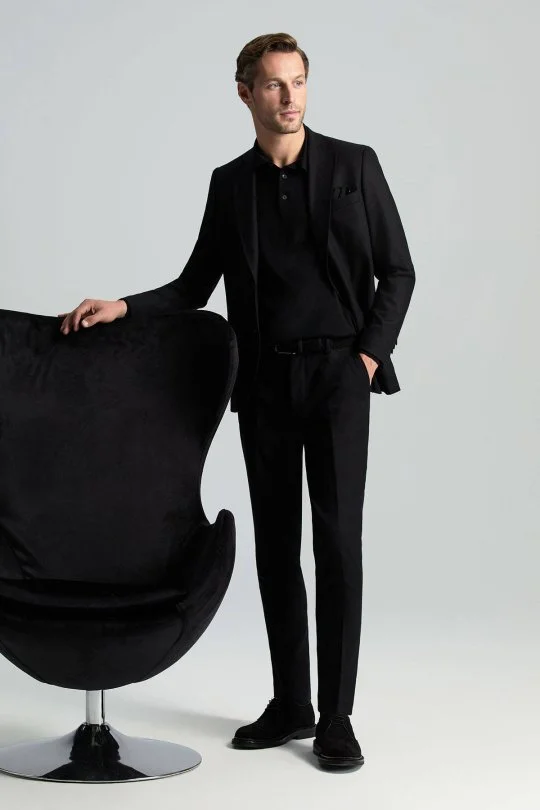 Hemington - Yün Kaşmir Siyah Flanel Chino Pantolon