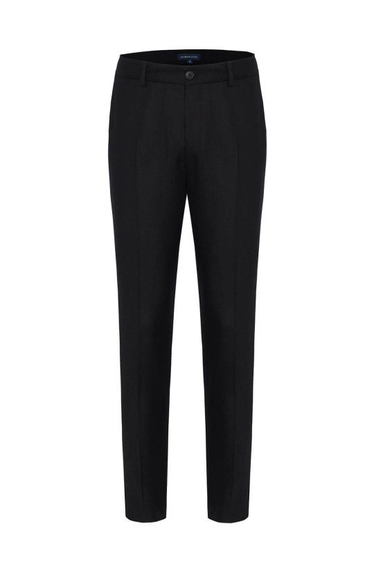 Yün Kaşmir Siyah Flanel Chino Pantolon