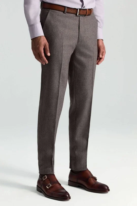 Hemington - Yün Kaşmir Vizon Rengi Flanel Chino Pantolon