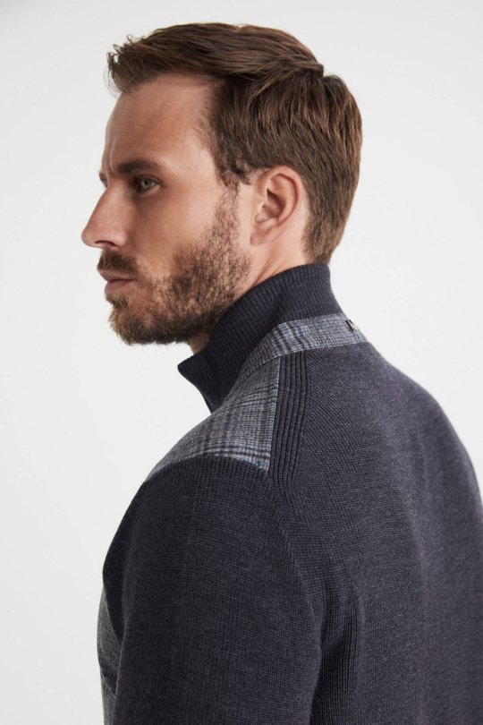 Yün Kumaşlı Tailor Triko Antrasit Hırka