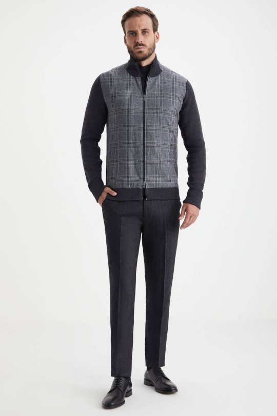 Yün Kumaşlı Tailor Triko Antrasit Hırka