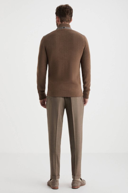 Yün Kumaşlı Tailor Triko Tütün Rengi Hırka