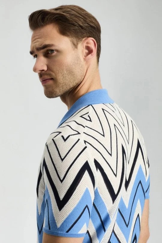 Hemington - Zigzag Desen Beyaz-Mavi Giza Pamuk Triko Polo (4)