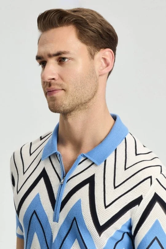 Hemington - Zigzag Desen Beyaz-Mavi Giza Pamuk Triko Polo (1)