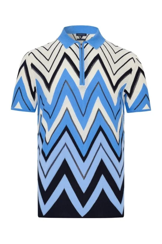 Hemington - Zigzag Desen Beyaz-Mavi Giza Pamuk Triko Polo (6)