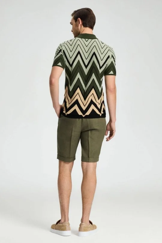 Hemington - Zigzag Desen Haki-Bej Giza Pamuk Triko Polo (5)