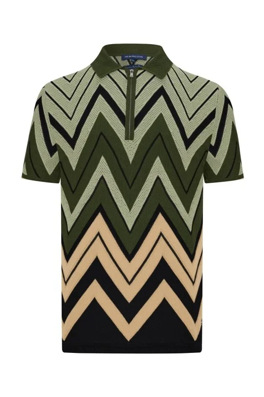 Hemington - Zigzag Desen Haki-Bej Giza Pamuk Triko Polo (6)