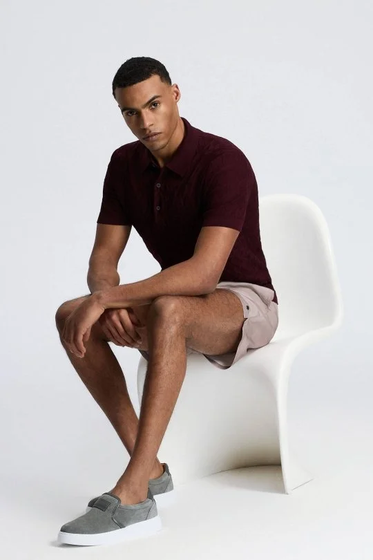 Hemington - Zigzag Desen Merserize Pamuk Bordo Triko Polo