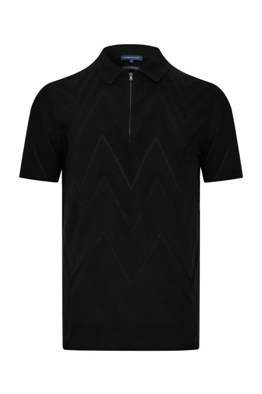 Hemington - Zigzag Desen Siyah Giza Pamuk Triko Polo (6)