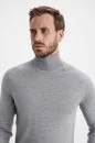 Boğazlı Slim Fit Açık Gri Merino Yün Triko