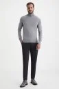 Boğazlı Slim Fit Açık Gri Merino Yün Triko