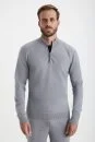 Açık Gri Fermuarlı Merino Yün Activewear Triko - Thumbnail