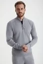 Açık Gri Fermuarlı Merino Yün Activewear Triko - Thumbnail