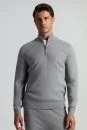 Açık Gri Fermuarlı Merino Yün Activewear Triko - Thumbnail