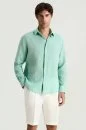 Açık Yeşil Saf Keten Spor Gömlek