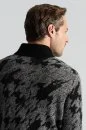 Alpaka Yün Kaşmir Karışım Şal Yaka Desenli Siyah Triko - Thumbnail