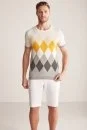 Argyle Desenli Gri-Beyaz Giza Pamuk Triko T-Shirt - Thumbnail