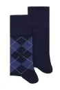 Baklava Desenli Lacivert Pamuk İkili Çorap Seti - Thumbnail