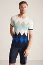 Argyle Desenli Mavi-Beyaz Giza Pamuk Triko T-Shirt - Thumbnail