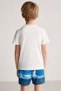 Beach Baskılı Beyaz Pima Pamuk Çocuk T-Shirt - Thumbnail