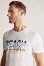 Beach Baskılı Beyaz Pima Pamuk T-Shirt - Thumbnail