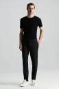 Beli Bağcıklı Siyah Yün Chino Jogger Pantolon - Thumbnail