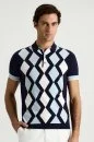 Lacivert Beyaz Argyle Desen Triko Polo