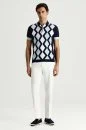 Lacivert Beyaz Argyle Desen Triko Polo