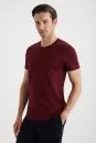 Bisiklet Yaka Bordo Basic T-Shirt - Thumbnail