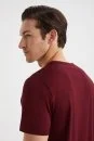 Bisiklet Yaka Bordo Basic T-Shirt - Thumbnail