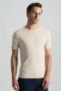Bisiklet Yaka Krem Rengi Giza Pamuk Triko T-Shirt - Thumbnail