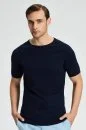 Bisiklet Yaka Lacivert Giza Pamuk Triko T-Shirt