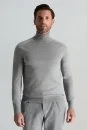 Açık Gri Boğazlı Slim Fit Merino Yün Triko - Thumbnail