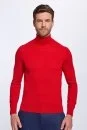 Boğazlı Slim Fit Merino Yün Kırmızı Triko - Thumbnail