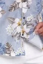 Çiçek Desenli Pamuk Tensel Mavi Gömlek - Thumbnail